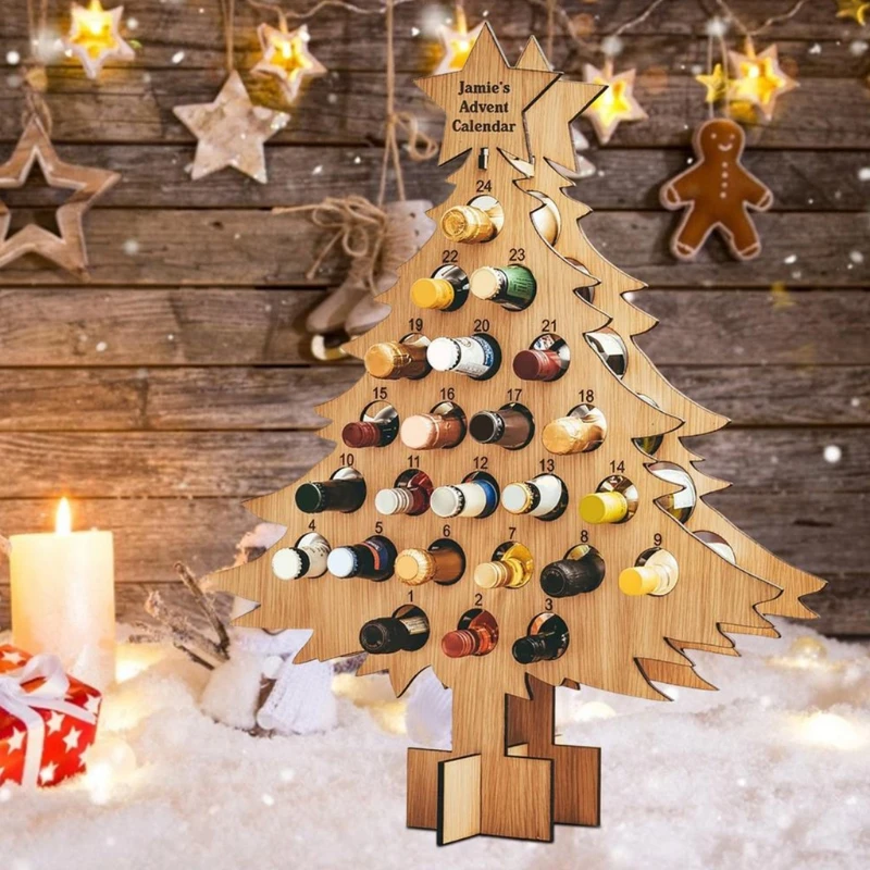 Xmas Adult Advent-Calendar Christmas Tree Holds Countdown-24 Days-Bottle Wine-Stand Gifts for Men Adults M68E