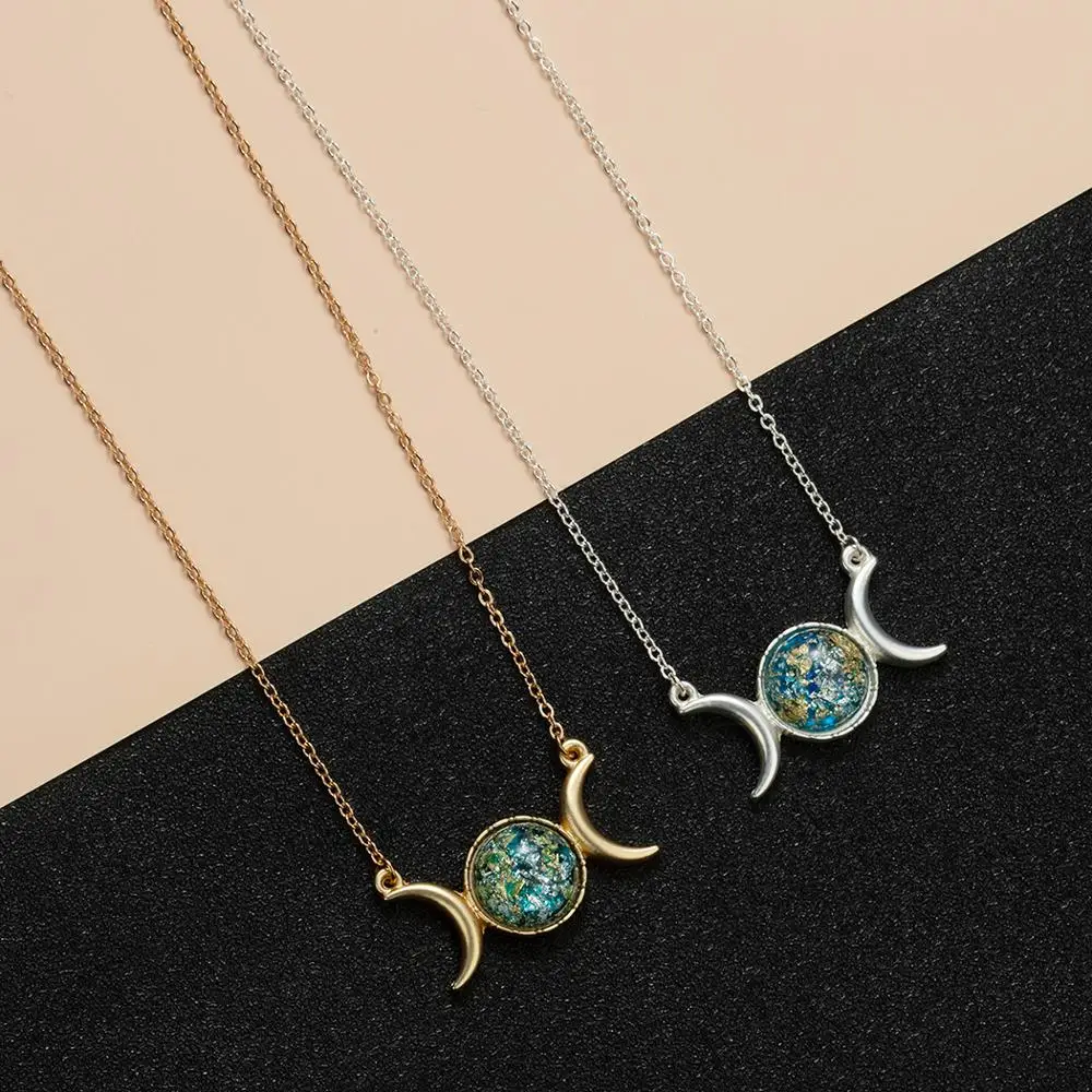 CHENGXUN Triple Moon dea collana con ciondolo collana Wicca gioielli pagani Opalite per donne ragazze