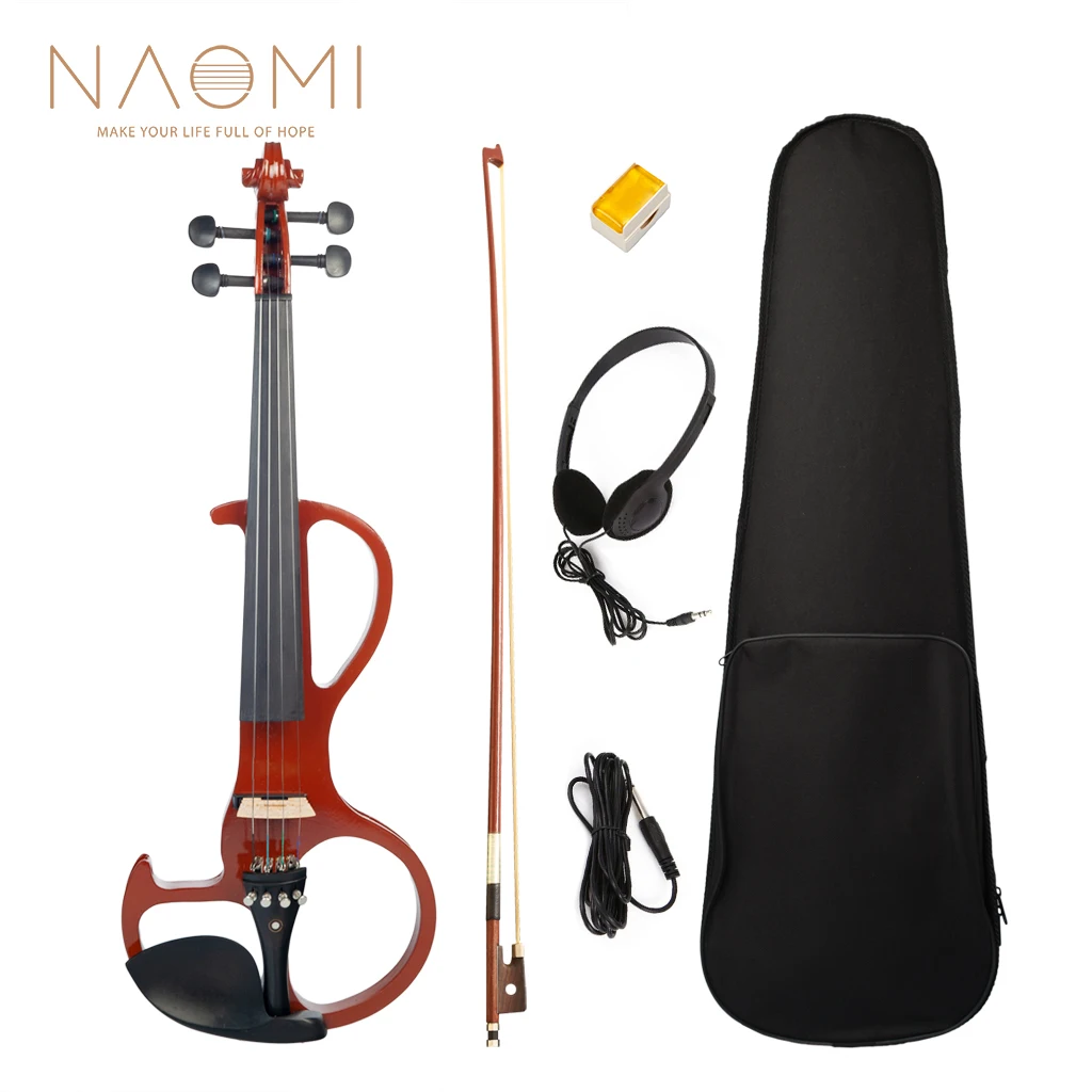 

NAOMI Silent Electric Solid Wood Violin Ebony Fittings Size 4/4 Full Size Fiddle Set w/ Rosin+Brazilwood Bow+Carrying Case