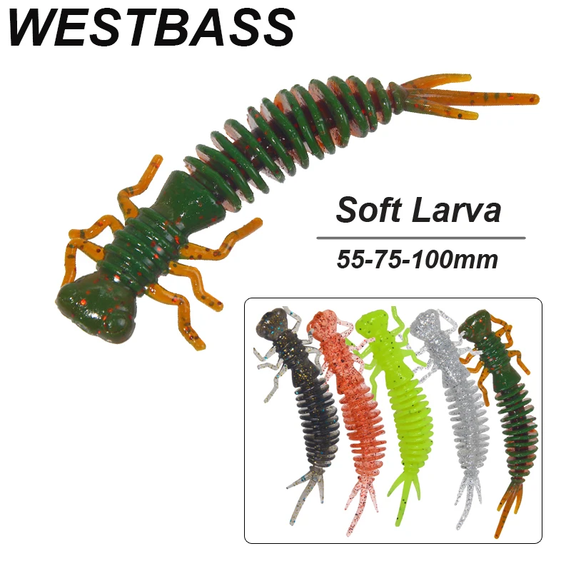 WESTBASS Larva Soft Bait 55-75-100mm Silicone Fishing Lure Artificial Worm Vivid Swimbait Rubber Wobbler Trolling Isca Pesca