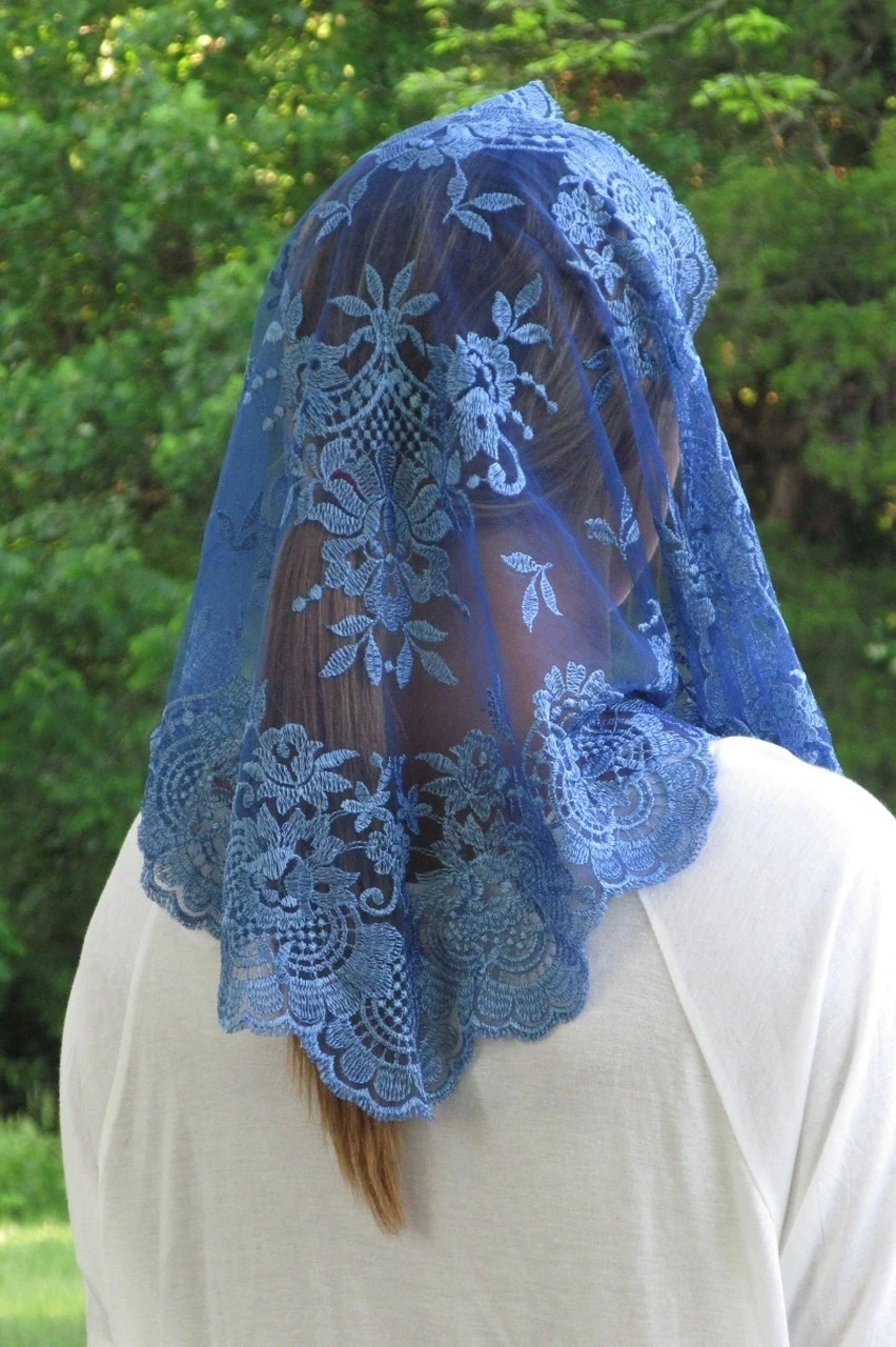 Blue Spanish Lace Mantilla Catholic Veil Catholic Church Veil Head Covering