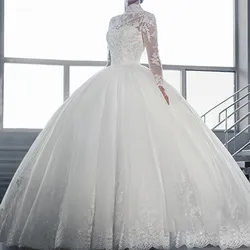 Dubai Lace Appliques Wedding Dress 2019 Long sleeve Wedding Dresses White/Lvory Vestido De Noiva