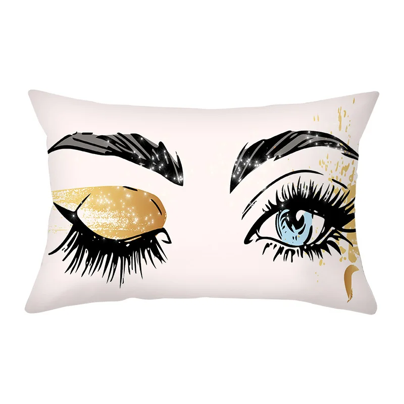 Eyelash Printed Polyester Lumbar Pillow Cushion Cover 30x50cm  Fashiom Women Make-up Seat Decor Rectangle Throw Pillowcase