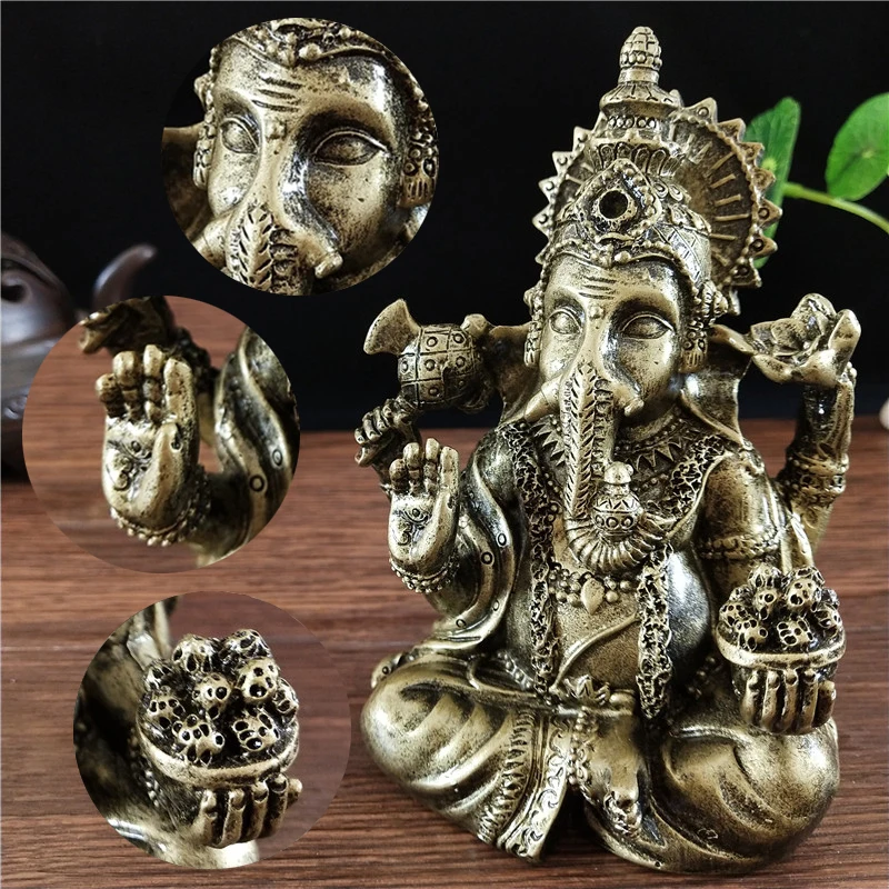Bronze Color Ganesha Statue Sculpture Big Resin Ornaments Hindu Elephant God Buddha Statues Figurine Home Decoration Lucky Gifts - Image 2