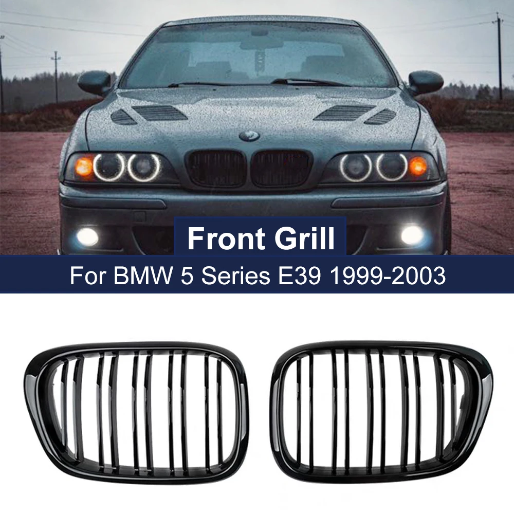 

Car Front Bumper Kidney Grille Dual Slat line for BMW E39 5 Series 525 528 1999-2004 Glossy Matte Black Grill Replacement Part