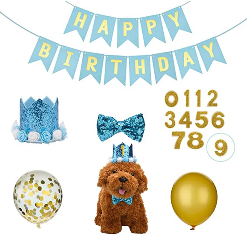 

Pet Happy Birthday Party Decoration Cat Dog Bow Tie Hat Collar Banner Accessories for DIY Handmade Adjustable Pet Party Supplies