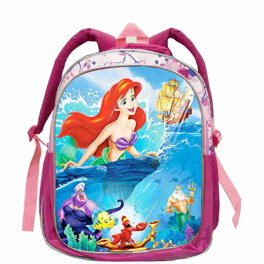 Disney Brand Cartoon Little Mermaid Ariel Princess Backpack Kids School Bag Kindergarten Pink Backpack for Girls 12inch