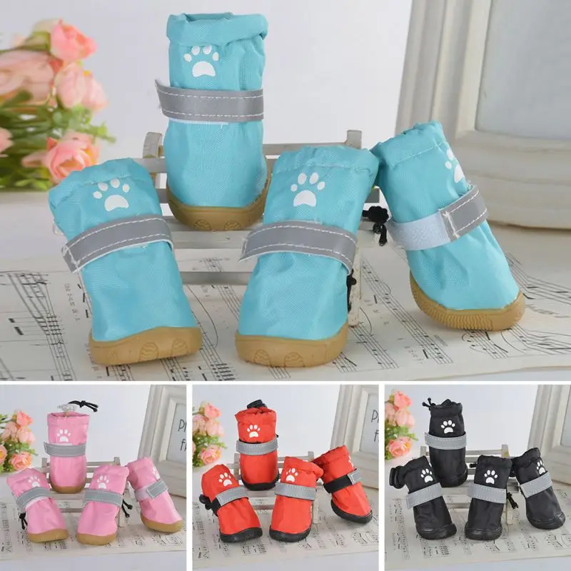 4pcs/set Waterproof Pet Dog Shoes Anti-slip Rain Snow Boots Reflective Footwear For Small Cats Dogs Puppy Dog Socks Booties