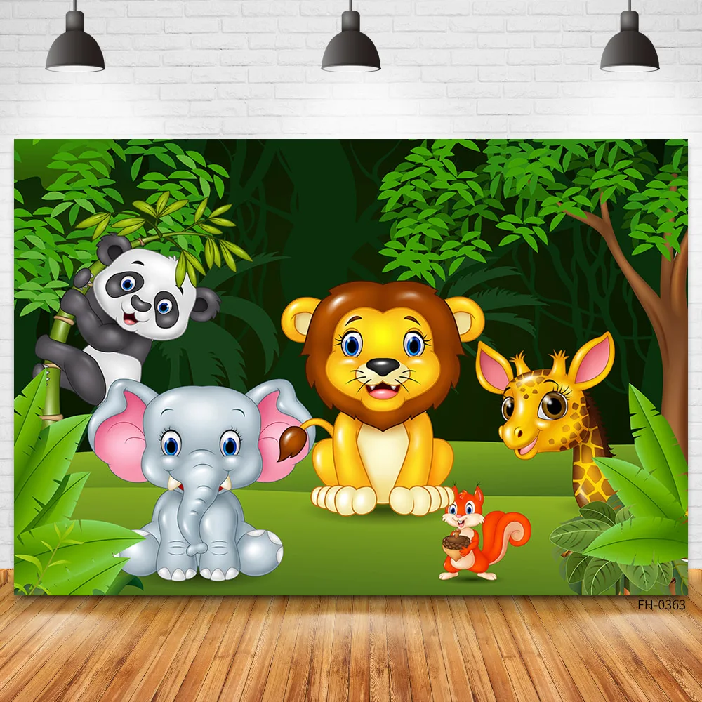 Custom Name Wild Animal Jungle Forest Safari Party One Photo Backdrops Birthday Baby Shower Photography Backgrounds Booth Props