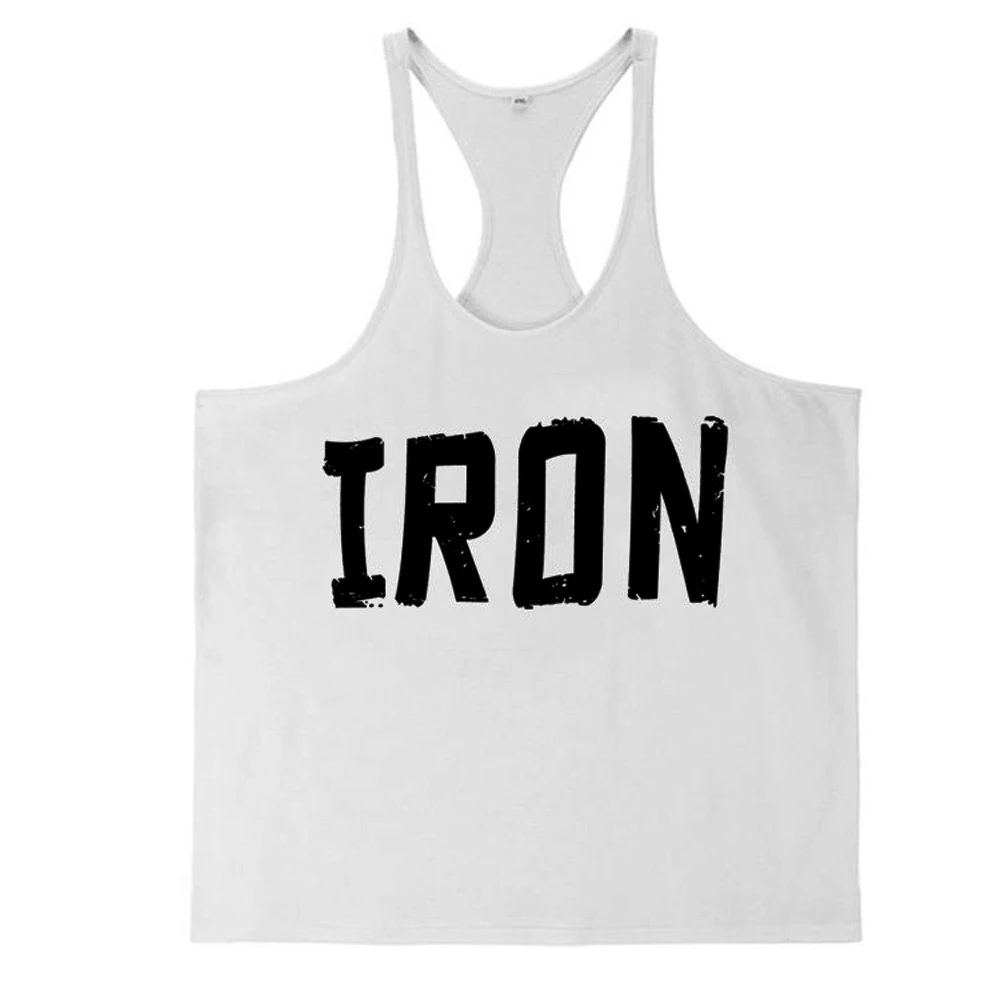 Men\'s Gym Workout Bodybuilding  Tank Tops  Y Back Fitness Thin Shoulder Strap Muscle Fit Stringer Printed Extreme Tee