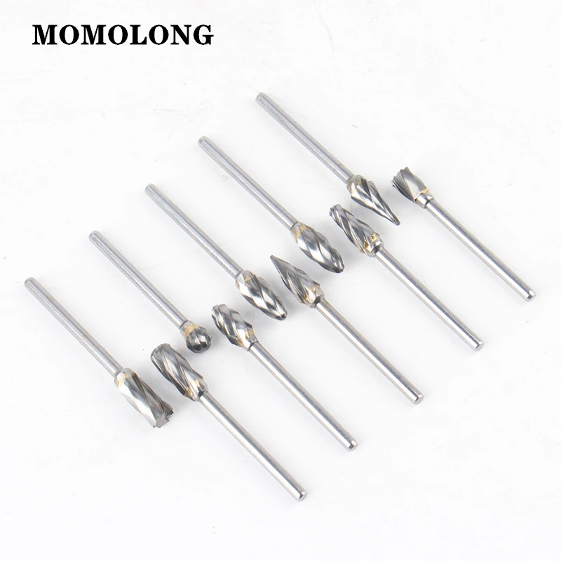 Carbide Rotary File Burr For Grinding Wood Aluminum Milling Cutter 3mm Shank 6mm Coarse Teeth Tungsten 10PCS/Set