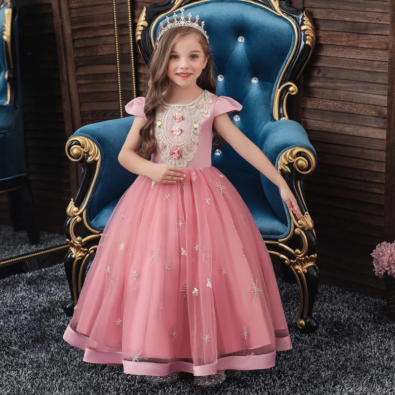 

2020 New Vintage Girls Dress For Wedding Evening Children Princess Party Pageant Long Gown Kids Dresses For Girls Formal Clothes