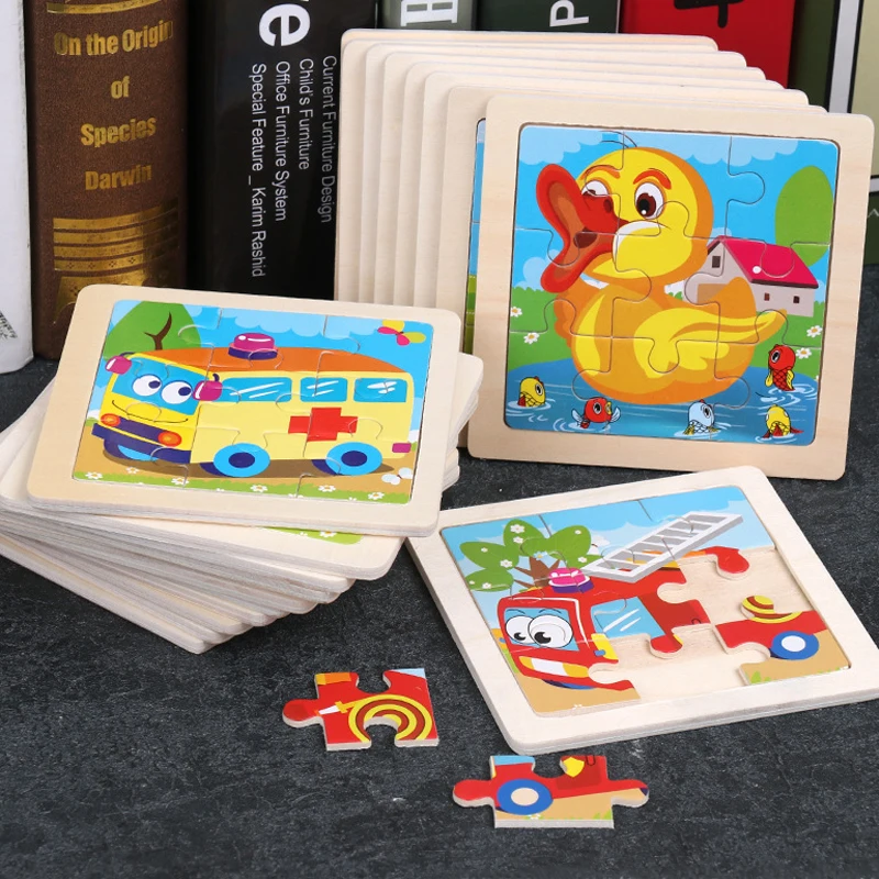 11X11CM Kids Wooden Puzzle Cartoon Animal Traffic Tangram Wood Puzzle Toys Educational Jigsaw Toys for Children GiftS