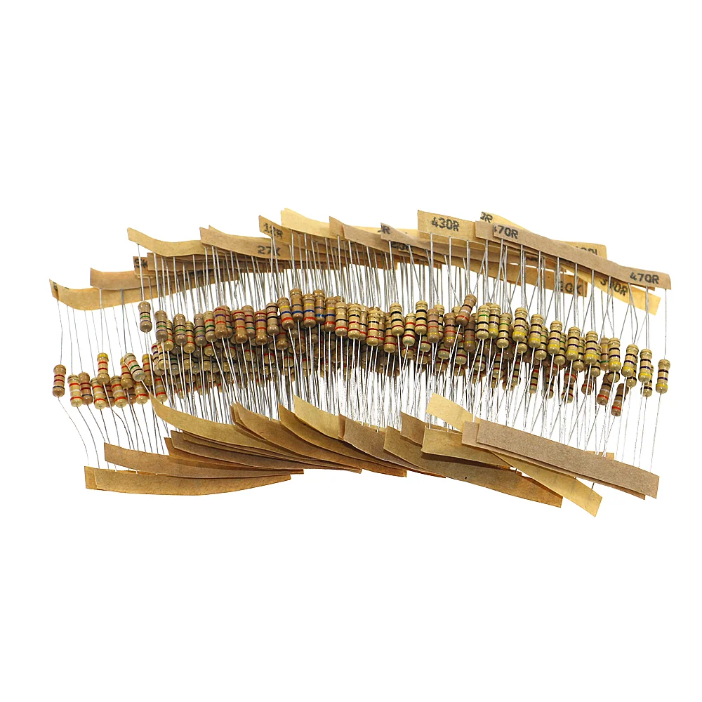 500 шт./коробка 1/2 Вт 0,5 Вт 5% карбоновый пленочный резистор 50 значений Ом ~ 1 МОм смешанный комплект