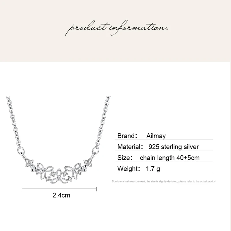 Ailmay Authentic 925 Sterling Silver Shining CZ With Flower Shape Pendant Necklace for Women Wedding Engagement Jewelry Gift