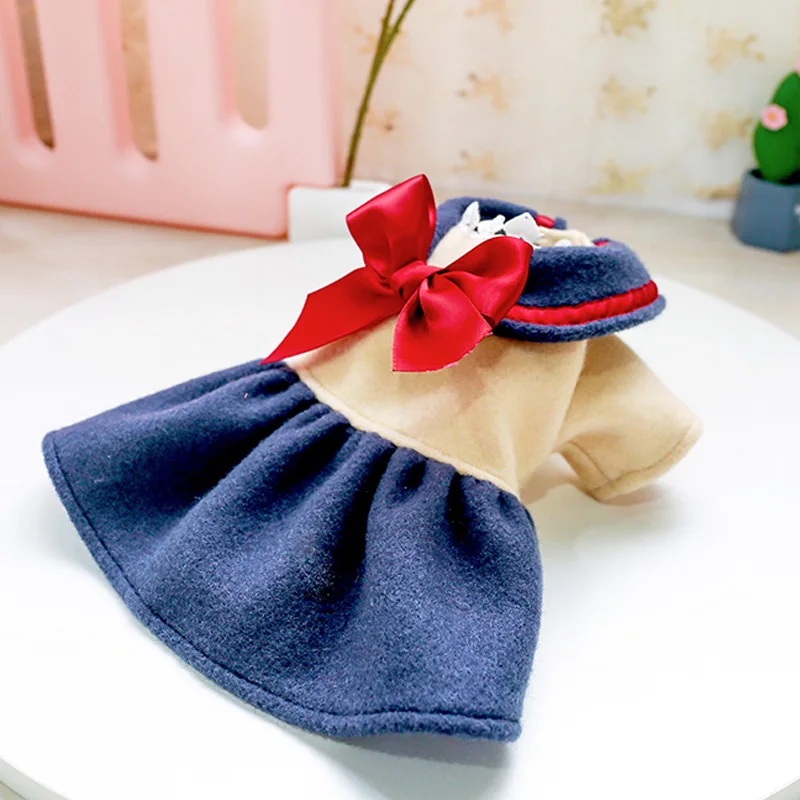 PETCIRCLE Dog Puppy Clothes Navy Blue Bow Student Dress Fit Small Dog Pet Cat All seasons Pet Cute Costume Dog Clothes Dog Dress