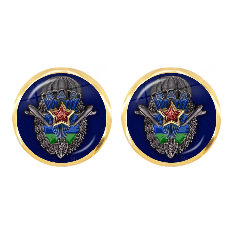 Vintage Russian 76 Airborne Division VDV Logo 12mm Glass Dome Stud Earrings Glass Cabochon Jewelry For Women Mens Gift