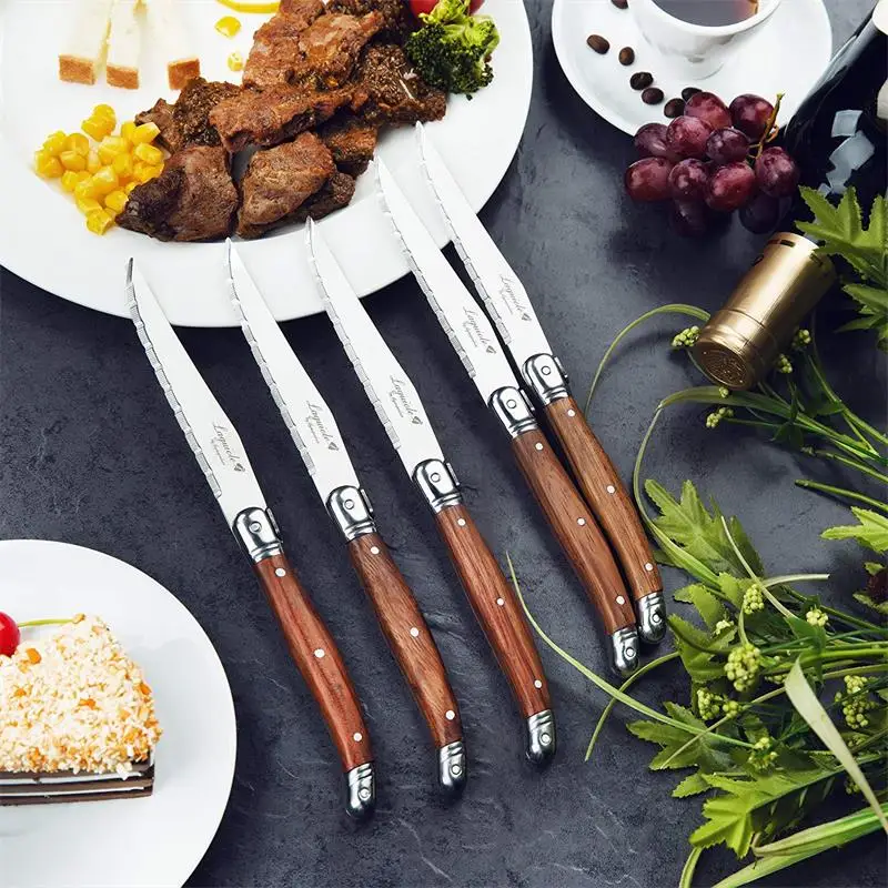 

6-10pc Steak Knives Laguiole Dinner Knives Wood Handle Japanese Dinnerware Stainless Steel Kitchen Cutlery Christmas Gift 9''