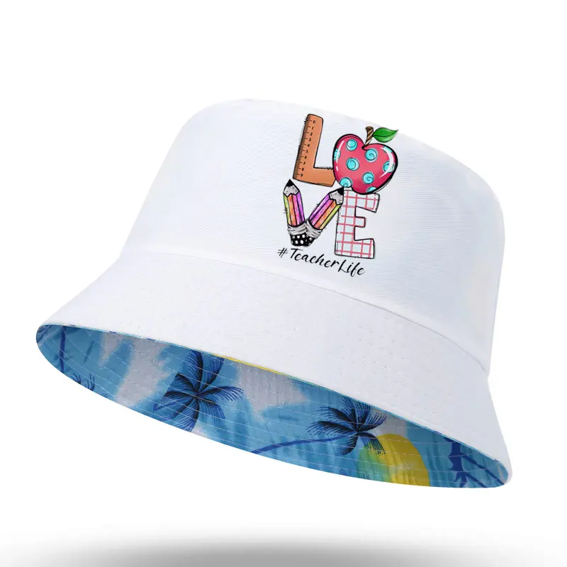 Sunscreen Casual Beach Sun Cap Outdoor Unisex Apple Teacher Print Harajuku Fisherman's Hats Bucket Hat Foldable Panama Caps