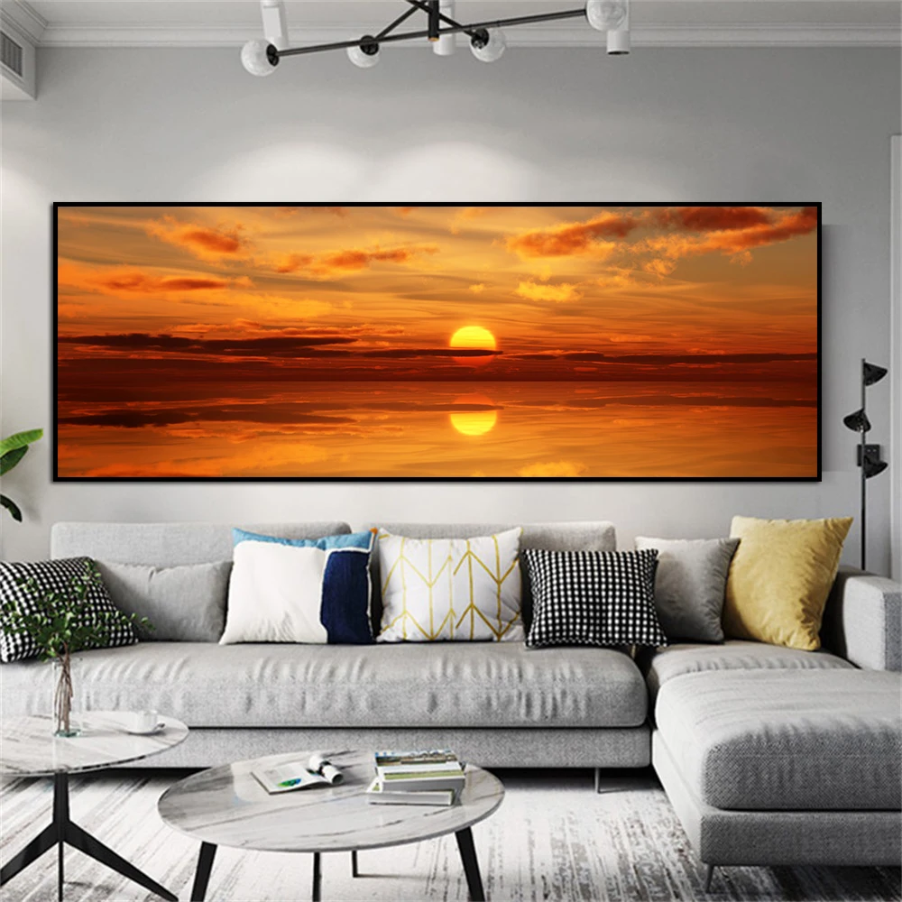 Sunsets Natural Sea Beach Landscape Posters and Prints Canvas Painting Panorama Scandinavian Wall Art Picture for Living Room