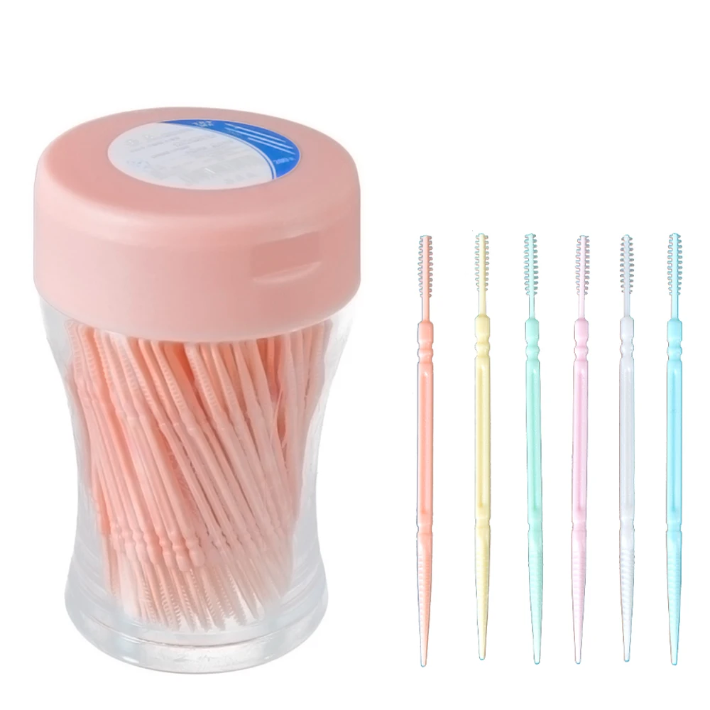 200pcs/set Soft Plastic Double-head Brushed Toothpick Oral Care 6.2 Cm Hot Sale Interdental Brush Toothbrush Toothpick