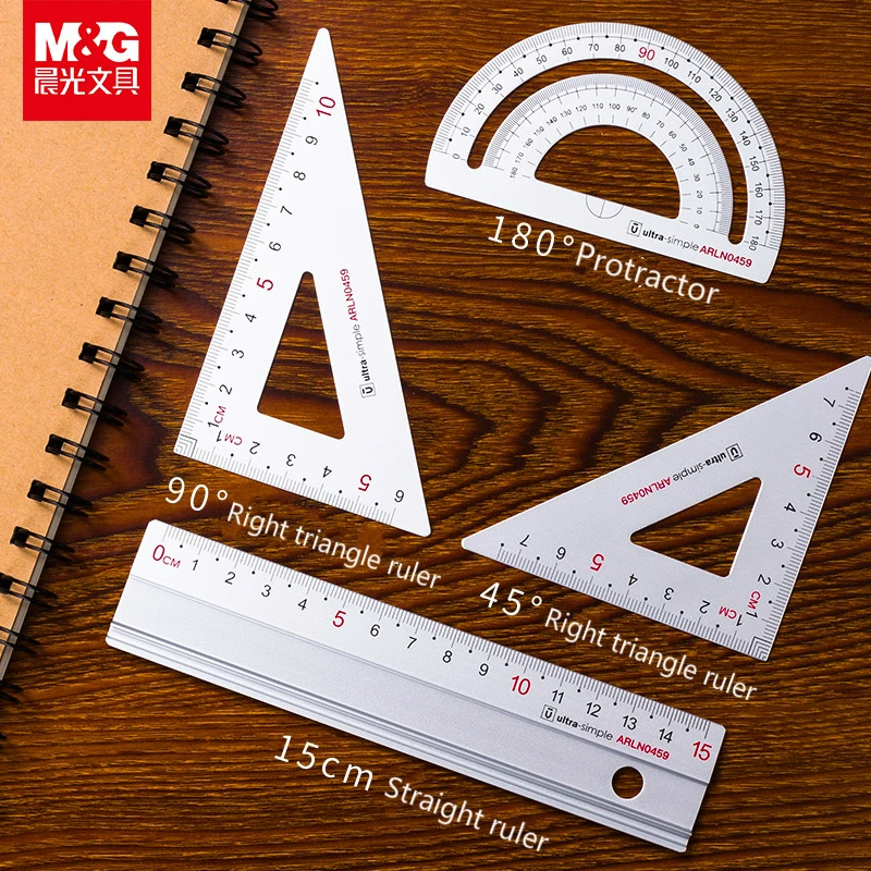 4Pcs/set M&G Aluminum Metal Ruler Set Maths Drawing compass stationery Rulers pencil for student stationery Black/Sliver