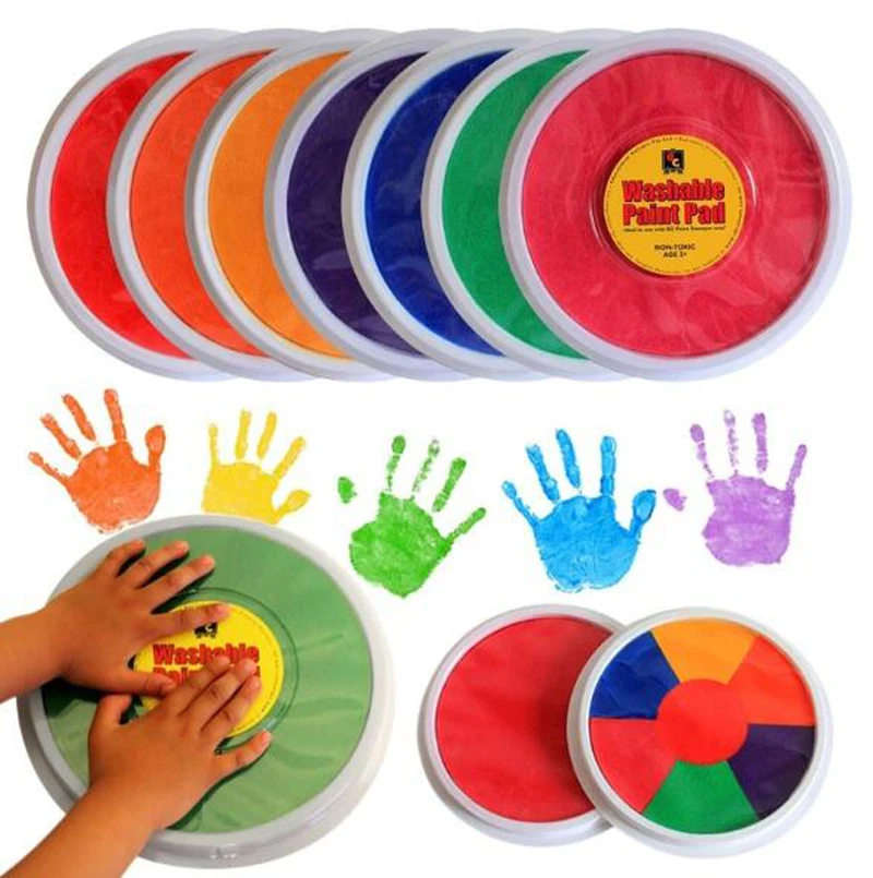 Free ship 7 Colors Asst.Washable Kids paints Finger Palm Paint Print Ink Pad Drawing Material For Kids School Kindergarden Art