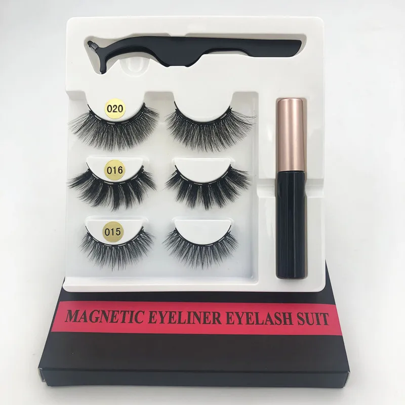 3 pairs of magnetic eyelashes, waterproof magnetic eyeliner and tweezers, magnetic false eyelashes makeup eyelash set gift