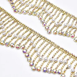 High-Grade Rhinestone Tassel Fringe Trim Pearl Crystal Dense Chain Applique For Craft Wedding Costume Accessories Diy Decoration