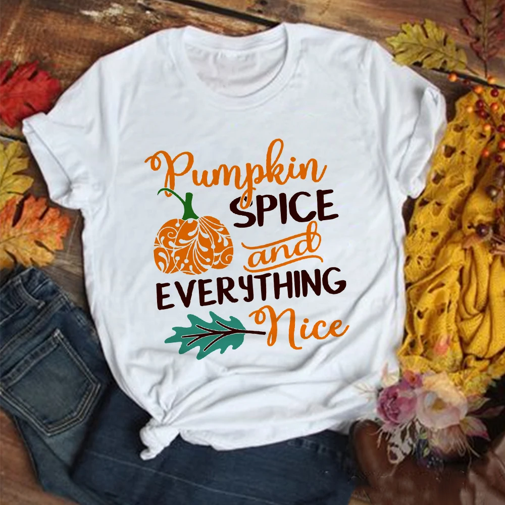 Just A Girl Who Loves Fall Pumpkin Print T Shirt Women Graphic T-shirt  Thanksgiving Party Tops Tee Casual Tshirt Female Clothes