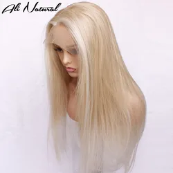 Blonde Lace Front Synthetic Wigs Silky Straight Highlight Color Lace Frontal Scalp Top Closure Wigs With Baby Hair