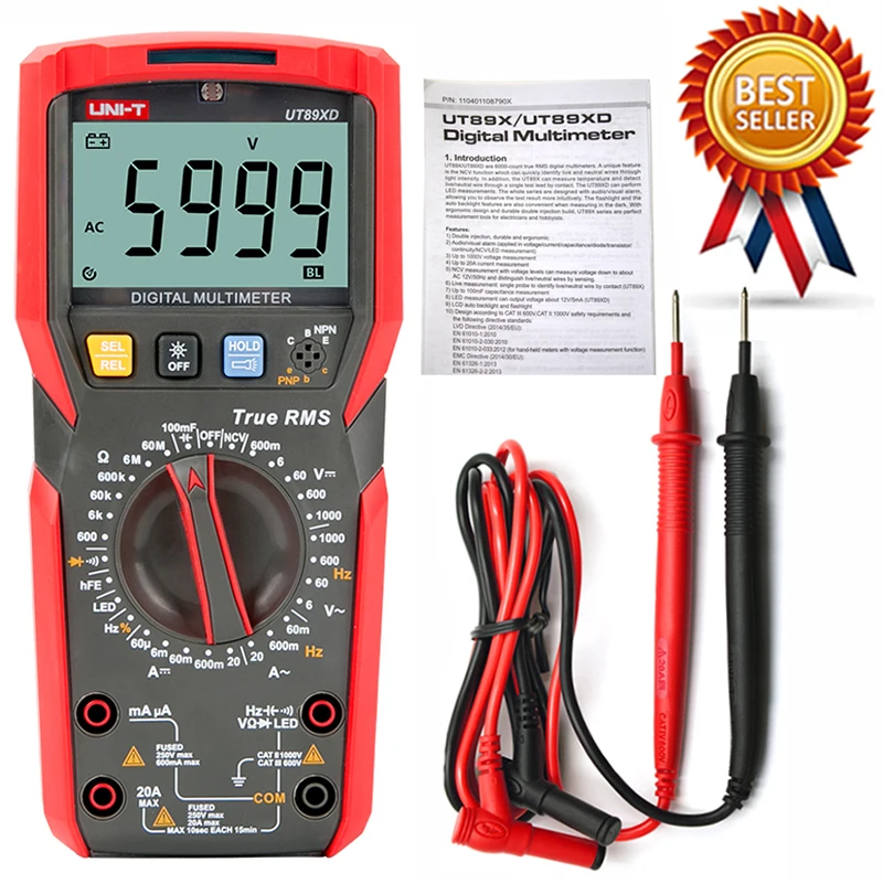 UNI-T UT89XD Digital Multimeter True RMS Tester AC DC Voltmeter Ammeter 1000V 20A Capacitance Frequency Resistance LED Measure