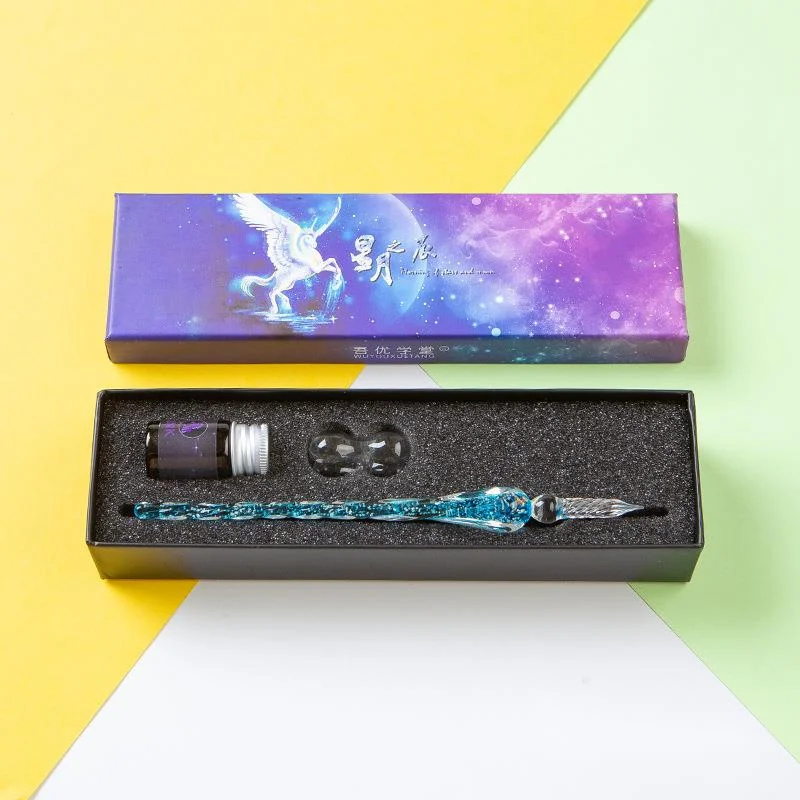 3/8/15pcs Luminous Glass Dip Pen And Ink Set New Color Ink Crystal Glass Signature Pencils Creative Fountain Pencil Gift Box