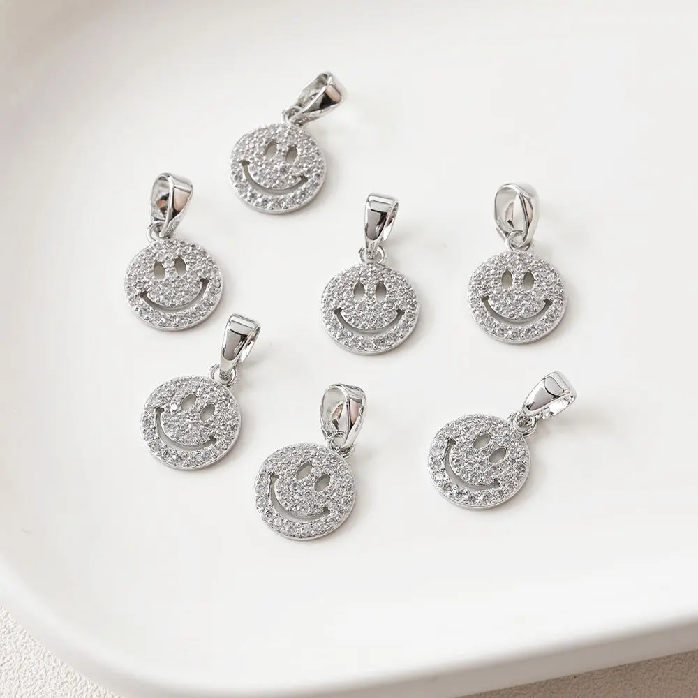 2PCS 14mm Smiling Face Pendant Necklace Brass with Zircon Charms for Jewelry Making DIY Handmade Gold Plated Accessories view 3