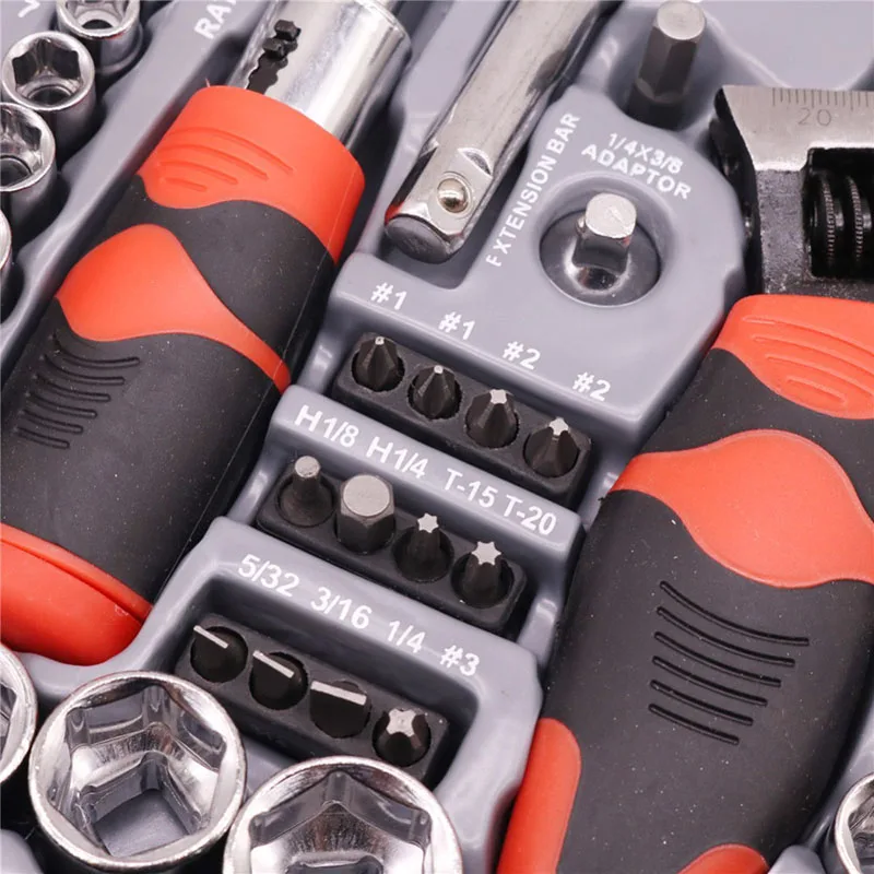 45 Pcs/set Stubby set short handle tool kit Screwdriver movable wrench sleeve ratchet spanner car box dent repair