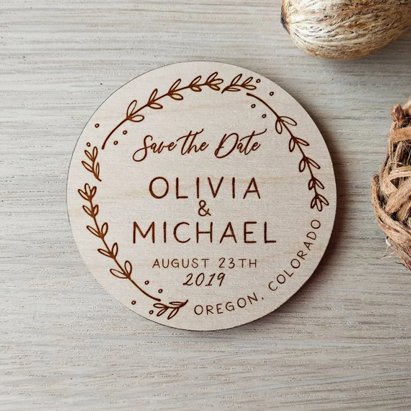 Flower  Wedding  Custom Save the Date Magnets - Wooden Magnets - Fridge Magnets