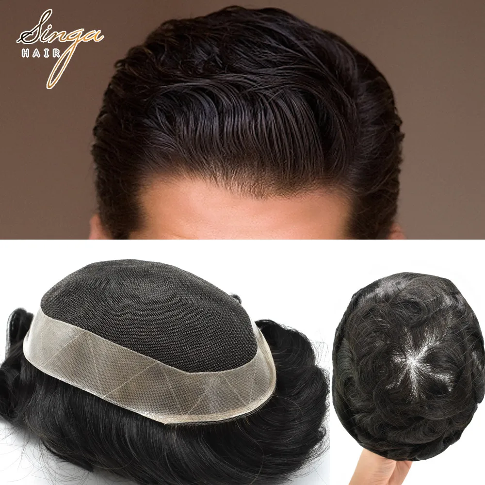 French Lace Mens Toupee D7-5 Durable  Hairpieces Human Hair Natural Hair Unit Replacement Comfortable  Wig US