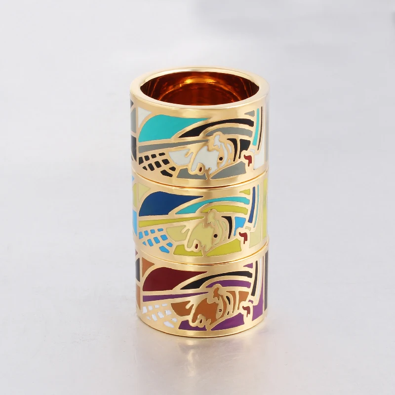 New Brand Exclusive Beautiful Egypt Avatar Color Ring for Women Costume Gilded  Metal Enamel Jewelry Creative Gift