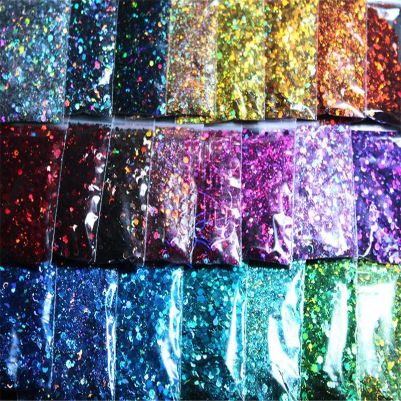 50g/Bag 3D Nail Flake Sequins Hexagon Mixed Size Flakes Holographic Glitter Powder Manicure UV Polish Nail Sequins DIY Flake *F