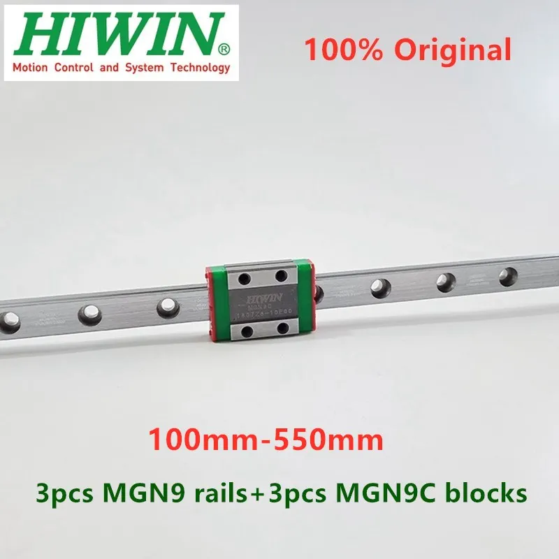 

3pcs Hiwin linear rail MGN9 150 200 250 300 330 350 400 450 500 550 mm MGNR9 + 3pcs MGN9C block carriage for 3D printer CNC