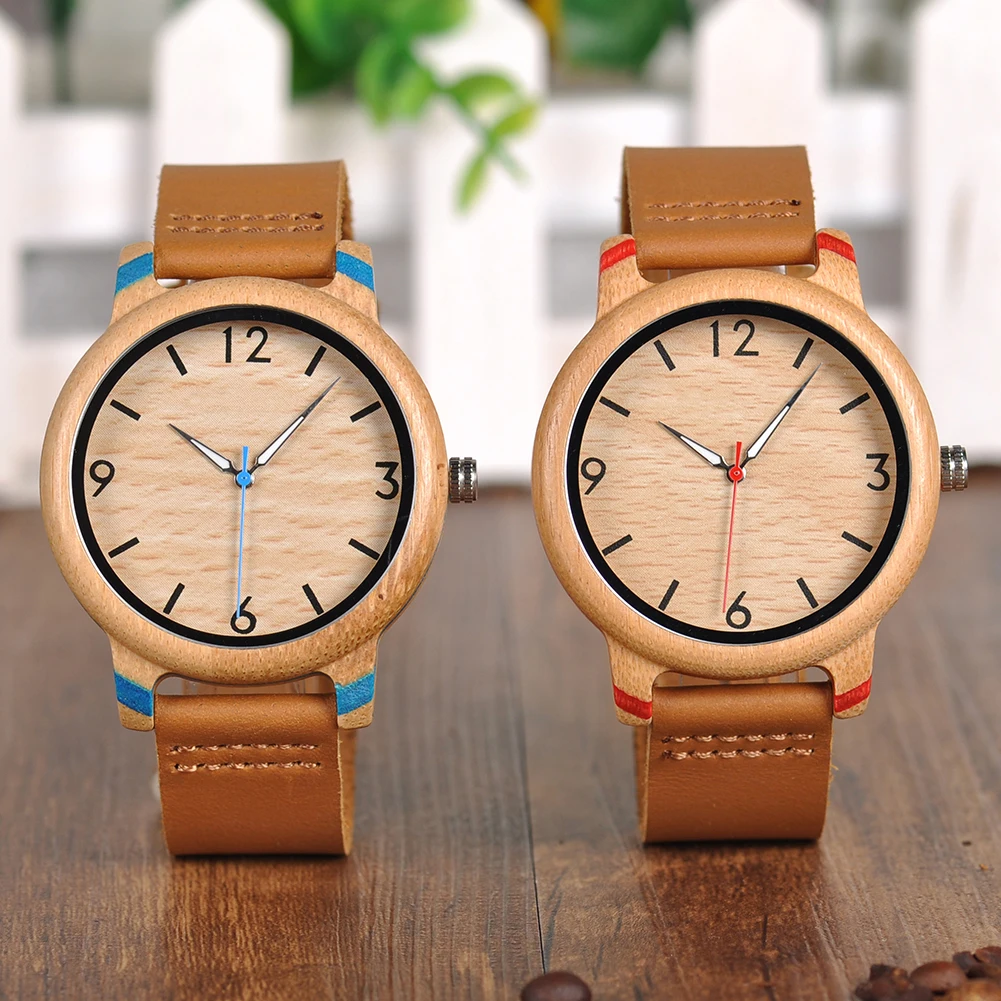 BOBO BIRD-Reloj de pulsera Universal para hombre y mujer, accesorio de pulsera de cuarzo y cuero, hecho de bambú, ideal para regalo