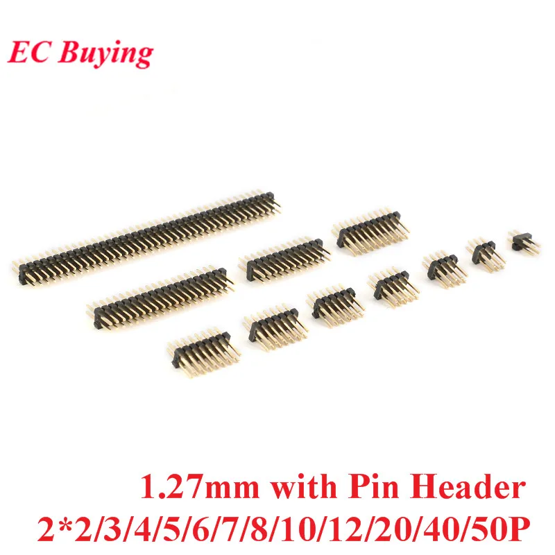 10pcs/lot 1.27mm 1.27 Pin Header Double Row Male Breakaway PCB Board Strip Connector Pinheader 2x2/3/4/5/6/7/8/10/12/20/40/50Pin