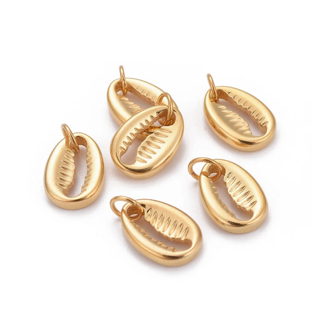 

10pcs 304 Stainless Steel Cowrie Shell Pendants for jewelry making DIY Bracelet Necklace ,with Jump Ring Accessories,hole:4mm