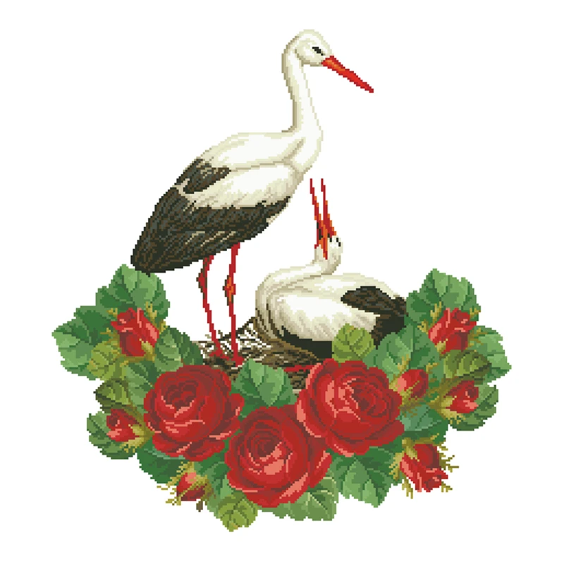 Storks cross stitch kits bird flower pattern design 18ct 14ct 11ct unprint canvas embroidery DIY needlework