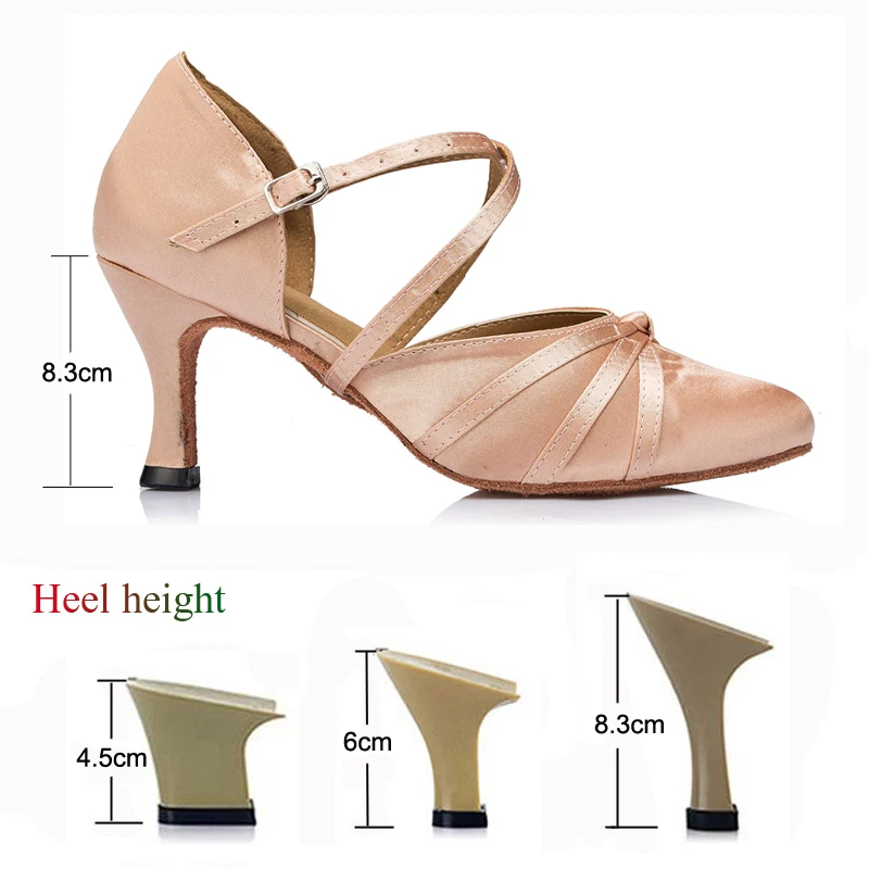 Zapatos latinos para mujer, tacones altos para Salsa, Tango, fiesta de salón, satén agradable para la piel, rosa, negro, zapatos de baile para