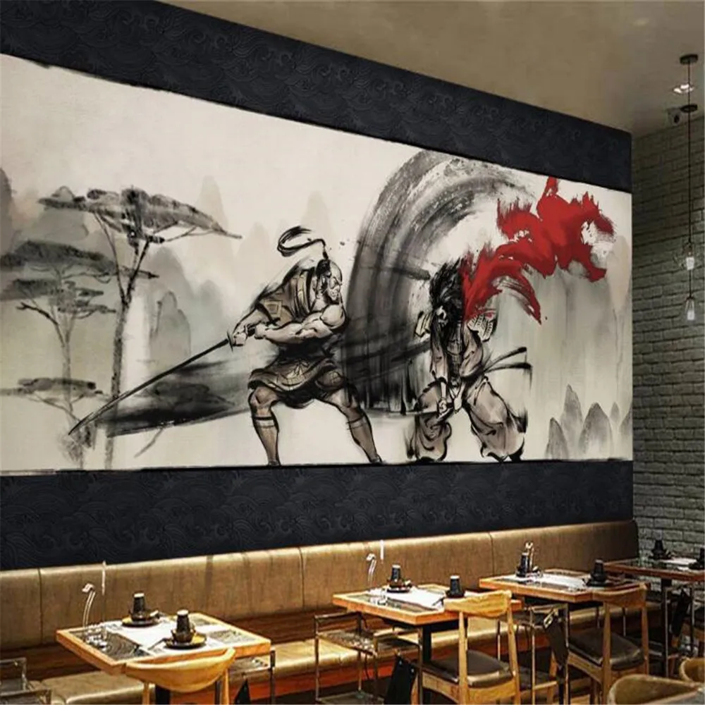 Milofi customized large-scale 3D wallpaper mural new Chinese Ukiyo-e samurai duel landscape restaurant tooling background wall