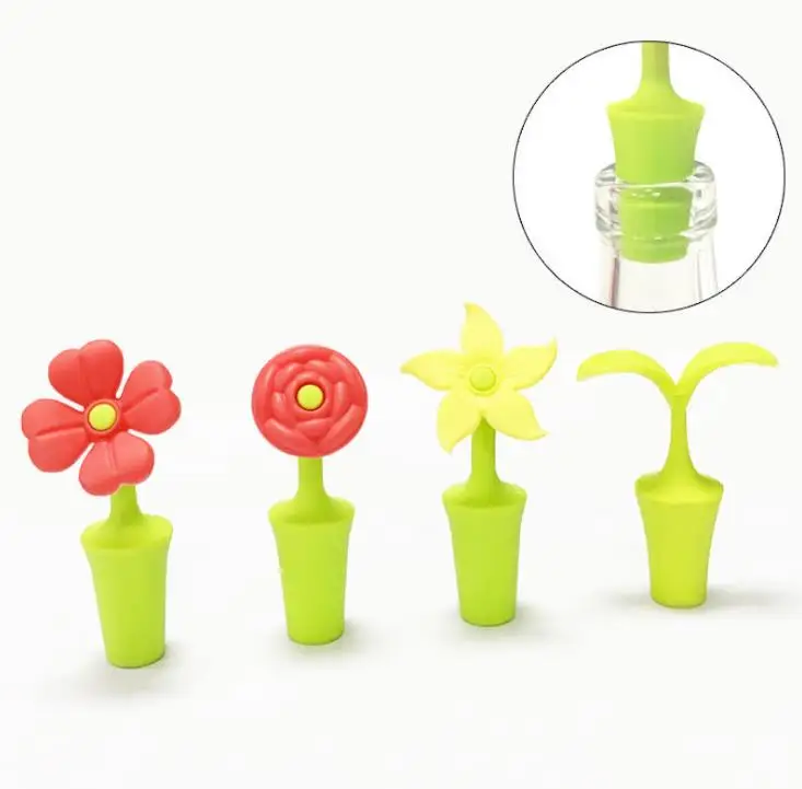 Silicone Flower Wine Stopper Reusable Beer Champagne Whiskey Bottle Cork Vacuum Sealed Cover Bar Accessories Barware SN3765