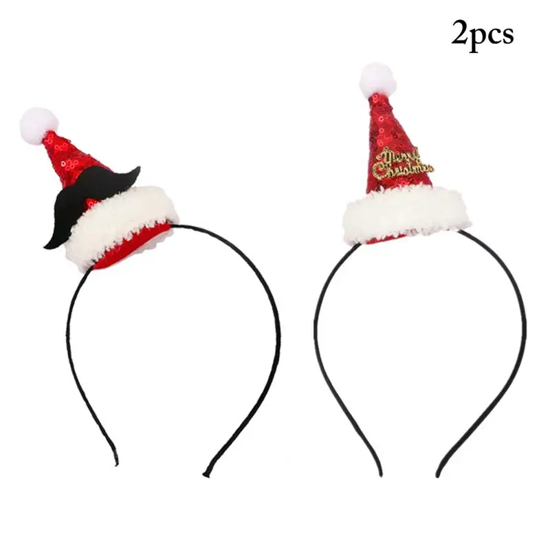 

2Pcs/Set Christmas Headband Xmas Hat Decor Sequin Cute Hair Hoop Party Headband Dress Up For Girl Hair Accessories