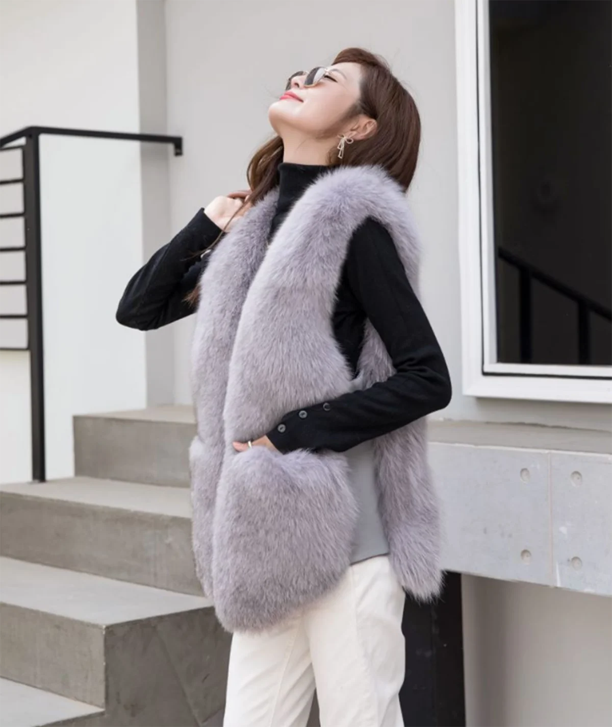 Natural fox fur waistcoat, full fur women's jacket, fox fur top, outer wear leather grass waistcoat, noble clothing