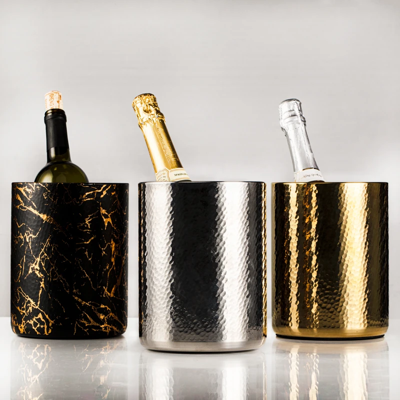 Stainless Steel Ice Bucket Home Creative Hammer Scale Champagne Bucket Wine Glass Bar Utensils Metal Luxury Cooler Container